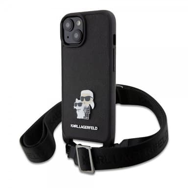Karl Lagerfeld iPhone 15 Skal Saffiano Karl & Choupette Crossbody Svart