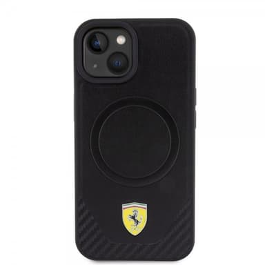 Ferrari iPhone 15 Plus Skal Carbon PU Leather MagSafe Svart