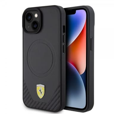 Ferrari iPhone 15 Plus Skal Carbon PU Leather MagSafe Svart