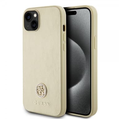 Guess iPhone 15 Skal Metal Logo Strass Guld