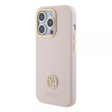Guess iPhone 15 Pro Skal Liquid Silicone Metal Logo Rosa