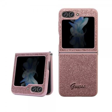 Guess Samsung Galaxy Z Flip 5 Skal Glitter Flakes Metal Logo Rosa