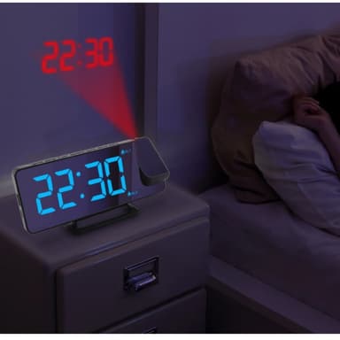Projektorklocka digital klocka RGB-ljus 6 ljusstyrka 180° roterbar pro
