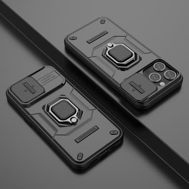 SKALO iPhone 15 Pro Armor Hybrid Metallring Kameraslider - Svart