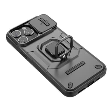SKALO iPhone 15 Pro Armor Hybrid Metallring Kameraslider - Svart