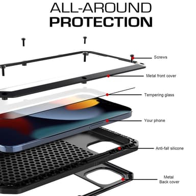 Heavy Duty Robust Hybrid-fodral Skal + härdat glas för iPhone 15