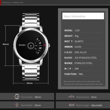 Vattentät Quartz Metall Armbandsklocka Armbandsur Klocka - Svart