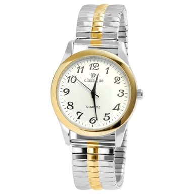 Classique herrklocka med elastiskt armband i rostfritt stål - Silver/guld