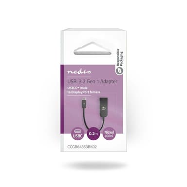 Nedis USB-C™ Adapter | USB 3.2 Gen 1 | USB-C™ Hane | DisplayPort Hona | 8K@60Hz | 0.20 m | Rund | Nickelplaterad | PVC | Svart | Låda