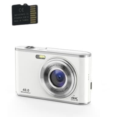 Digitalkamera 4K 48MP 16x zoom webbkamera med 32GB minneskort Silver