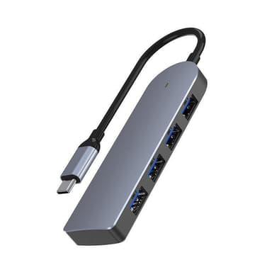 USB 3.0 hub med 4 portar (USB-C-hane) aluminium