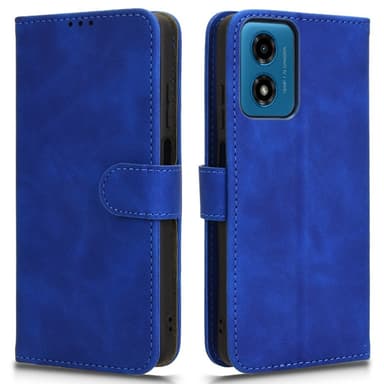 SKALO Motorola Moto E14 4G Matt PU-Läder Plånboksfodral - Blå