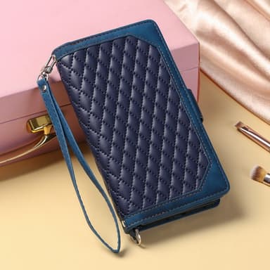 SKALO Motorola Moto E14 4G Big Wallet Quiltat Plånbok - Blå