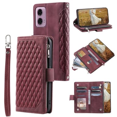 SKALO Motorola Moto E14 4G Big Wallet Quiltat Plånbok - Röd