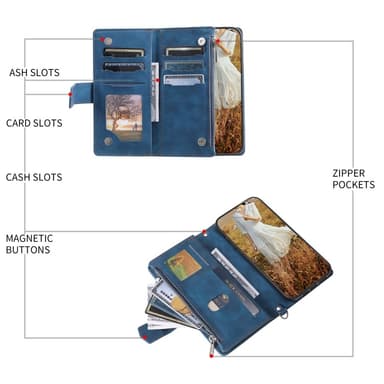 SKALO Motorola Moto E14 4G Big Wallet Quiltat Plånbok - Blå