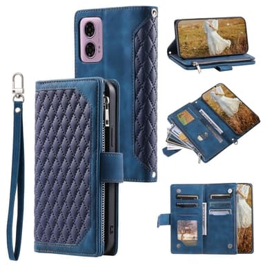 SKALO Motorola Moto E14 4G Big Wallet Quiltat Plånbok - Blå