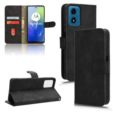 SKALO Motorola Moto E14 4G Matt PU-Läder Plånboksfodral - Svart