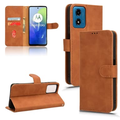 SKALO Motorola Moto E14 4G Matt PU-Läder Plånboksfodral - Brun
