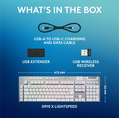Logitech G915 X Lightspeed Wireless Tactile tangentbord för gaming (vitt)