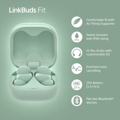Sony LinkBuds Fit True Wireless in ear-hörlurar (gröna)