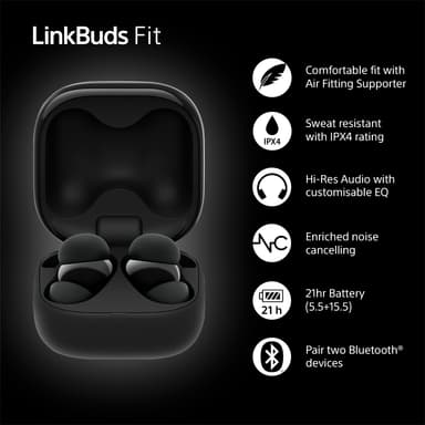 Sony LinkBuds Fit True Wireless in ear-hörlurar (svarta)