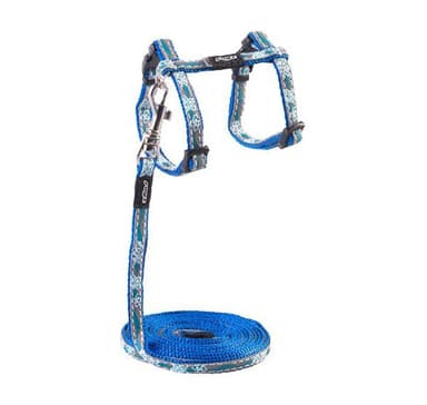 Kattsele med koppel nightcat blå blommig 24-40cm/1,8m, Rogz