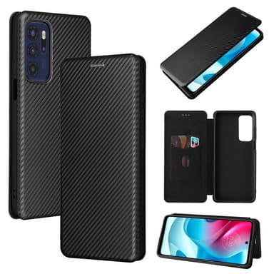 SKALO Moto G60S Carbon Fiber Plånboksfodral - Svart