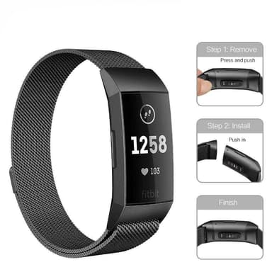 SKALO Milanese Loop till Fitbit Charge 3/4 - Svart