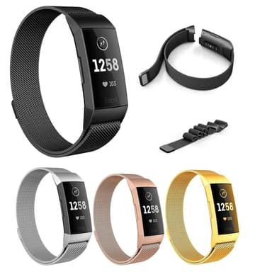 SKALO Milanese Loop till Fitbit Charge 3/4 - Svart