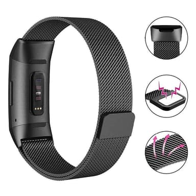 SKALO Milanese Loop till Fitbit Charge 3/4 - Svart