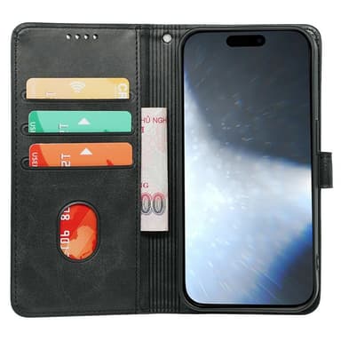 SKALO iPhone 16 Pro Max Plånboksfodral i PU-Läder - Svart