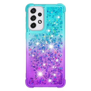 SKALO Samsung A33 5G Kvicksand Glitter Hjärtan TPU-skal - Turkos-Lila