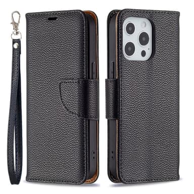 SKALO iPhone 13 Pro Premium Litchi Plånbok - Svart