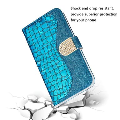 SKALO iPhone 13 Mini Croco Glitter Plånboksfodral - Blå