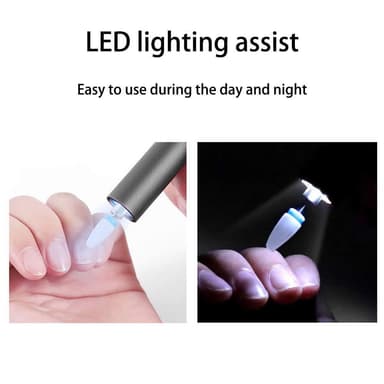 Elektrisk nagelpoleringspenna/nagelfil med LED - Svart