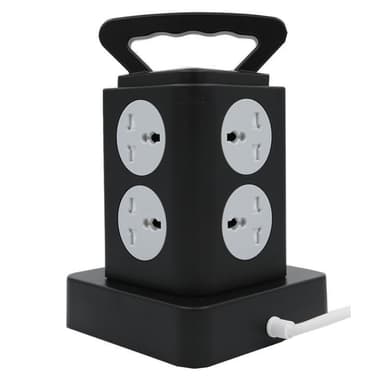 Kubformat grenuttag med 8 eluttag och 3 USB (2.4A) Svart