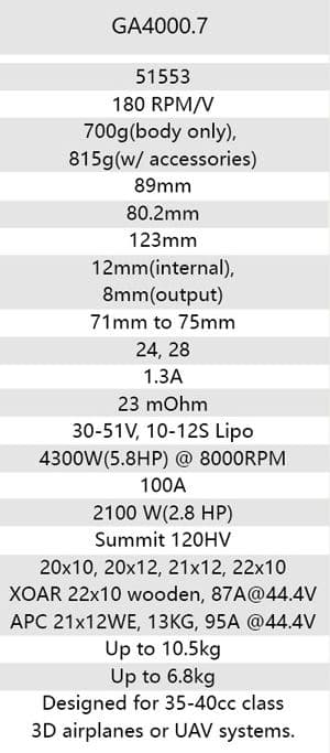 Dualsky GA4000.7 180KV 700g 35-40cc