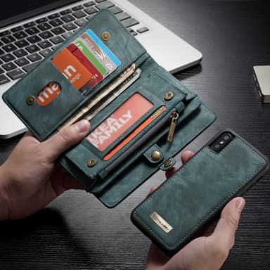 CASEME iPhone X / XS Retro Split läder plånboksfodral - Blå