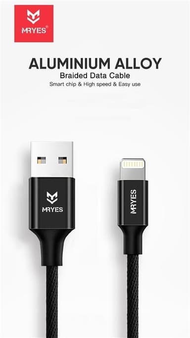 Mr Yes Tygbeklädd Lightningkabel - Extra tålig (Svart)