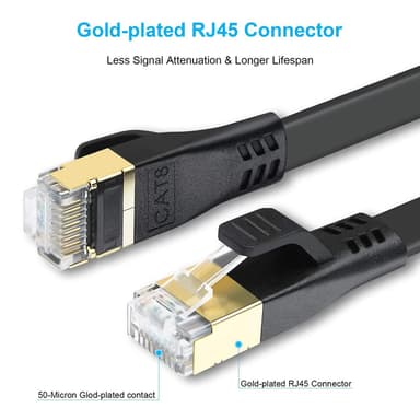 Ethernet Cat 8 platt nätverkskabel 3 meter Svart