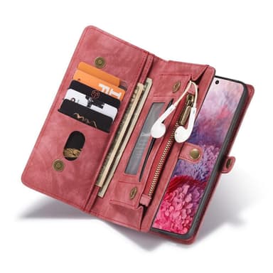 CASEME Samsung Galaxy S20 Ultra Retro läder plånboksfodral - Röd