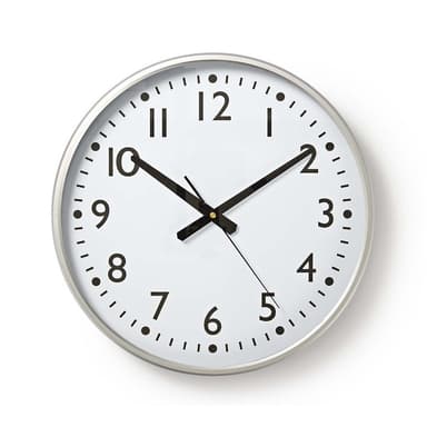 Nedis Väggklocka | Diameter: 380 mm | Plast | Silver / Vit