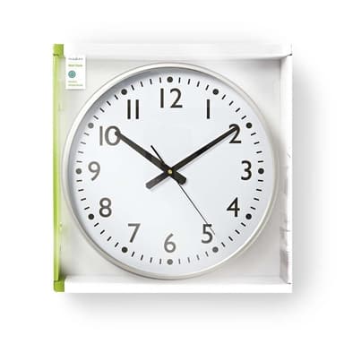 Nedis Väggklocka | Diameter: 380 mm | Plast | Silver / Vit