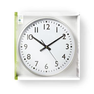 Nedis Väggklocka | Diameter: 380 mm | Plast | Silver / Vit