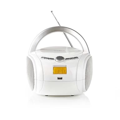 Nedis CD-spelare Boombox | Batteridriven / Strömadapter | Stereo | 9 W | Bluetooth® | FM | USB-uppspelning | Bärhandtag | Vit