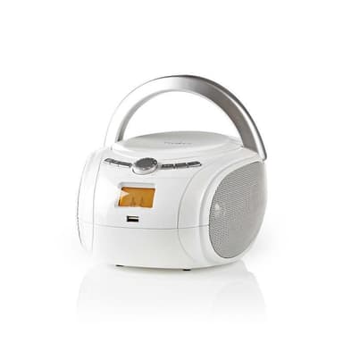 Nedis CD-spelare Boombox | Batteridriven / Strömadapter | Stereo | 9 W | Bluetooth® | FM | USB-uppspelning | Bärhandtag | Vit