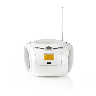 Nedis CD-spelare Boombox | Batteridriven / Strömadapter | Stereo | 9 W | Bluetooth® | FM | USB-uppspelning | Bärhandtag | Vit