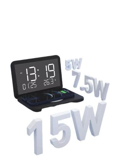 Digital Väckarklocka & Termometer med QI laddning