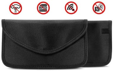 Svart väska med RFID-skydd för kort, telefon, bilnycklar, m.m.