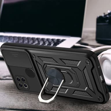 Magnetiskt armor kickstand-mobilskal med ring Svart